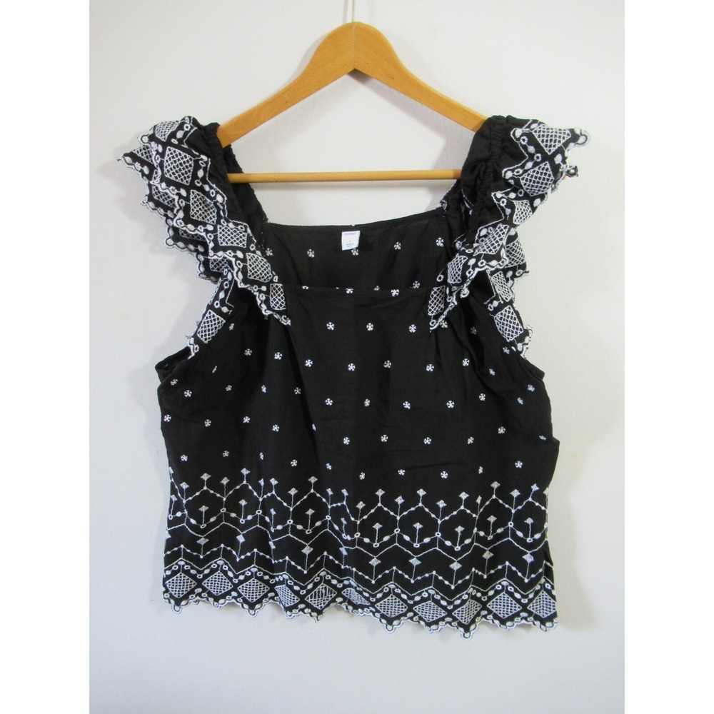Old Navy Embroidered Top Women Large Black Ruffle Sleeveless Boho